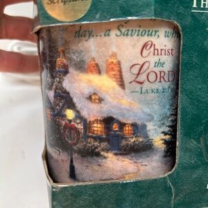 Thomas Kinkade Porcelain Christmas Coffee Mug Holiday Scene & Bible Scripture